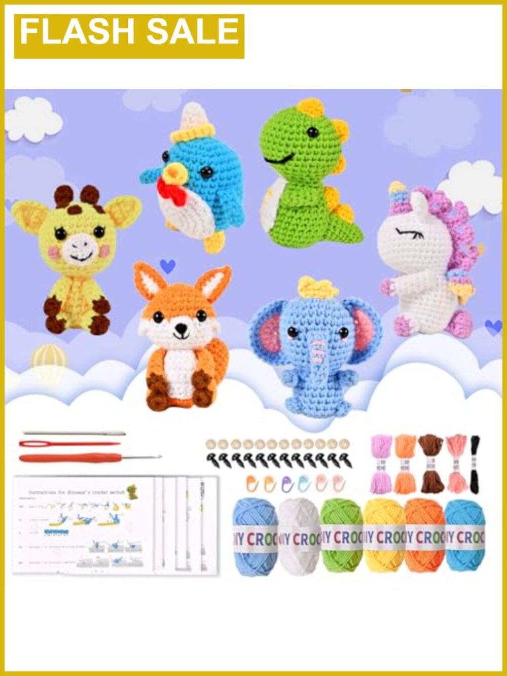 Crochet Kit for Beginners Adults 6pc Animal Starter Kit